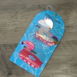 Pink Linen Unicorn and Flamingo Claw Clips